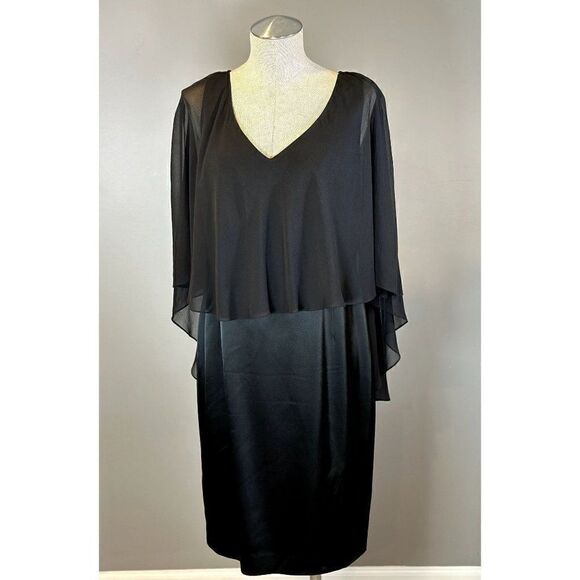 St John Couture Liquid Satin Overlay Dress in Caviar Black Size 10 - Picture 1 of 6